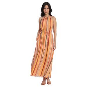 NWT Maggy London 20W Irregular Stripe Printed Halter Maxi  Spaghetti Waist Tie